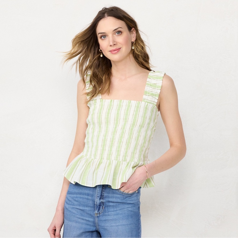 LC Lauren Conrad Smocked Peplum Tank NWT